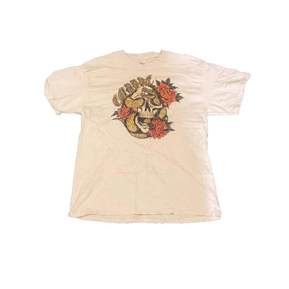 Savage Graphic Tee L Snake Skull Flower Tattoo Style Shirt Cream Empyre